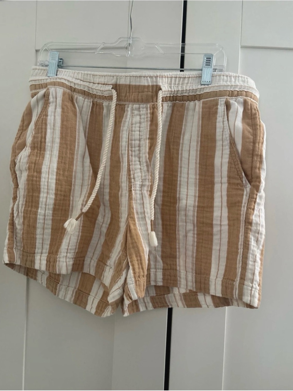 Old Navy Beige and White Striped Drawstring Bermudas